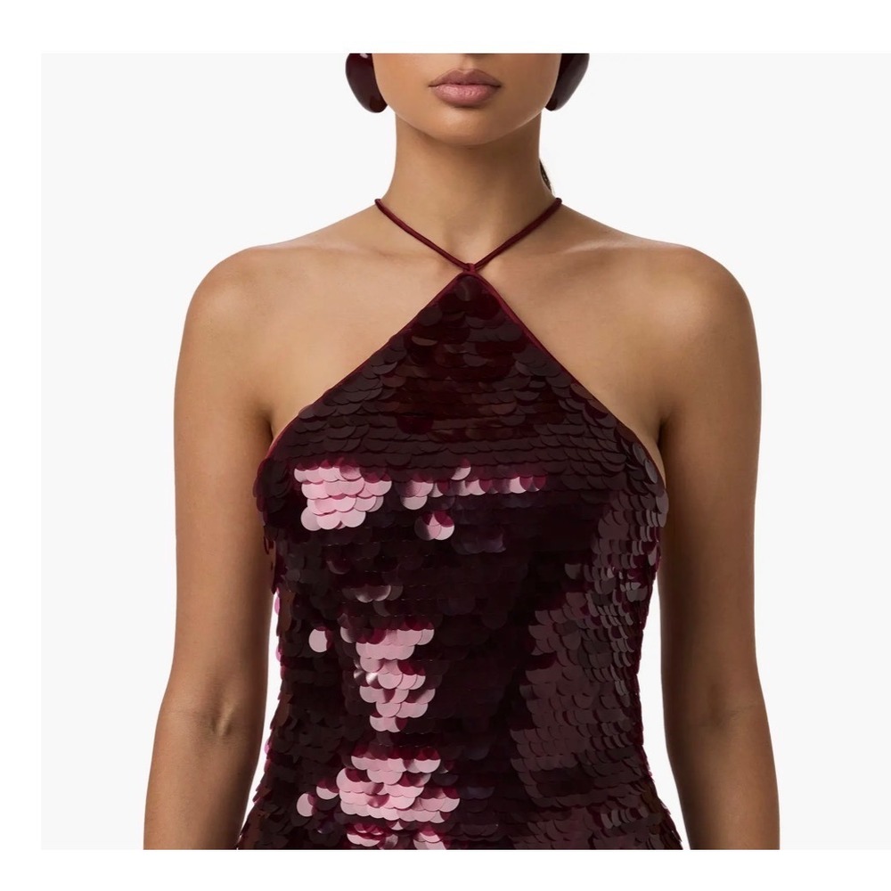 Naked Wardrobe Sequin Halter Top Cherry Lacquer Red Open Back NWT Small
